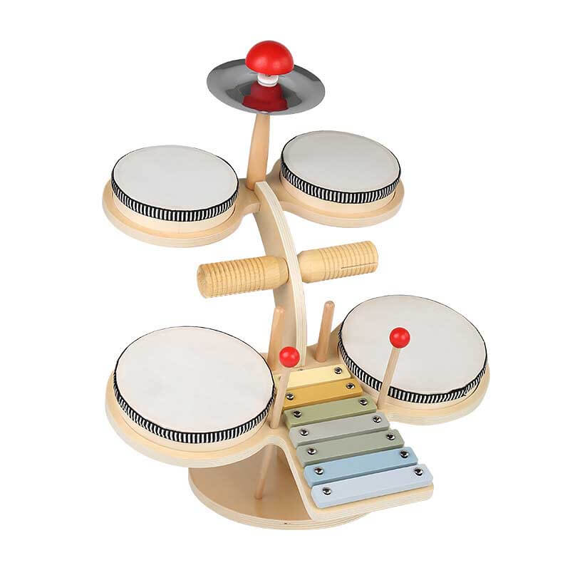 Fidtoy Wooden Percussion Instruments Set for Kids - Xylophone, Drum, Cymbals