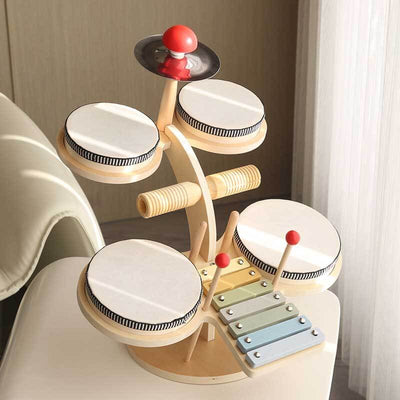 Fidtoy Wooden Percussion Instruments Set for Kids - Xylophone, Drum, Cymbals