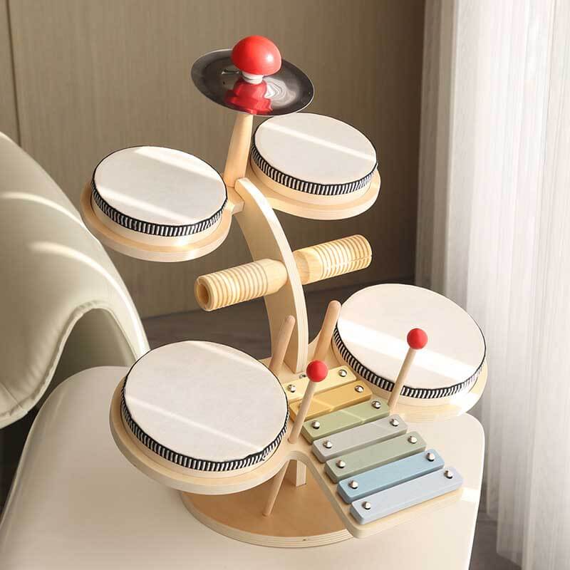 Fidtoy Wooden Percussion Instruments Set for Kids - Xylophone, Drum, Cymbals