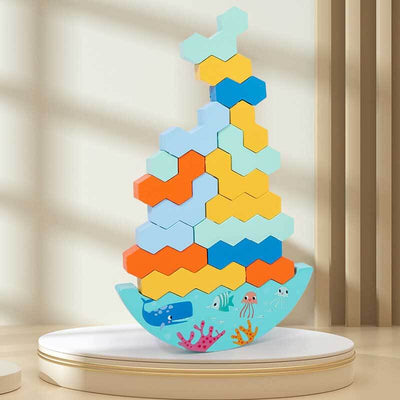Jeu de société Fidtoy Balance Stacking en bois avec dés