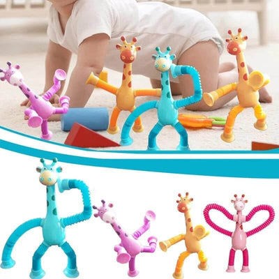Fidtoy Telescopic Suction Cup Giraffe Toy - Sensory Toy with LED Lights and Retractable Tubes