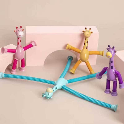 Fidtoy Telescopic Suction Cup Giraffe Toy - Sensory Toy with LED Lights and Retractable Tubes