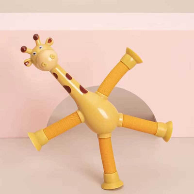 Fidtoy Telescopic Suction Cup Giraffe Toy - Sensory Toy with LED Lights and Retractable Tubes
