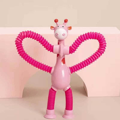 Fidtoy Telescopic Suction Cup Giraffe Toy - Sensory Toy with LED Lights and Retractable Tubes