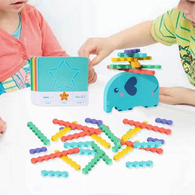 Jeu d'équilibre et d'empilage Fidtoy Éléphant pour enfants de 3 à 6 ans – Jouet éducatif et Montessori en bois pour le développement de la motricité fine et des capacités cognitives