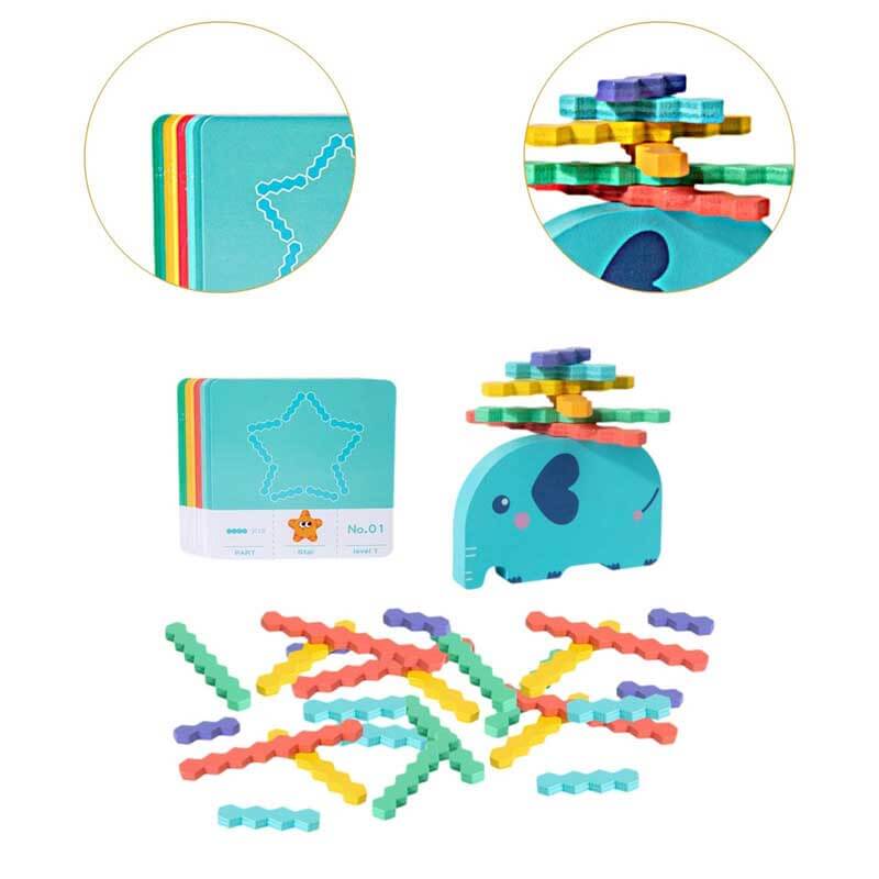 Jeu d'équilibre et d'empilage Fidtoy Éléphant pour enfants de 3 à 6 ans – Jouet éducatif et Montessori en bois pour le développement de la motricité fine et des capacités cognitives