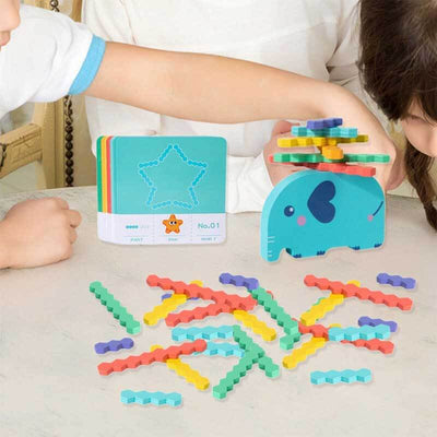 Jeu d'équilibre et d'empilage Fidtoy Éléphant pour enfants de 3 à 6 ans – Jouet éducatif et Montessori en bois pour le développement de la motricité fine et des capacités cognitives