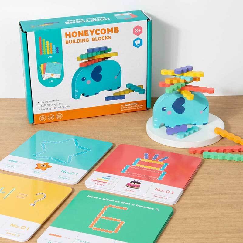 Jeu d'équilibre et d'empilage Fidtoy Éléphant pour enfants de 3 à 6 ans – Jouet éducatif et Montessori en bois pour le développement de la motricité fine et des capacités cognitives