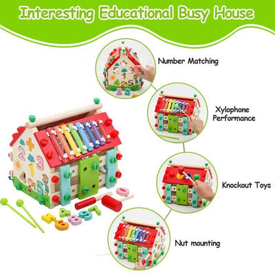 Fidtoy Cubo de Actividades de Madera Montessori Casa de Actividades para Niños Pequeños Juguete de Aprendizaje Multi-Actividad