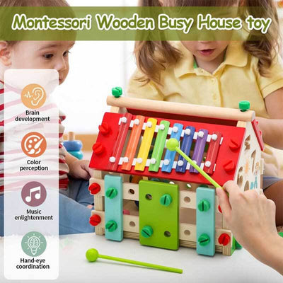 Fidtoy Cubo de Actividades de Madera Montessori Casa de Actividades para Niños Pequeños Juguete de Aprendizaje Multi-Actividad