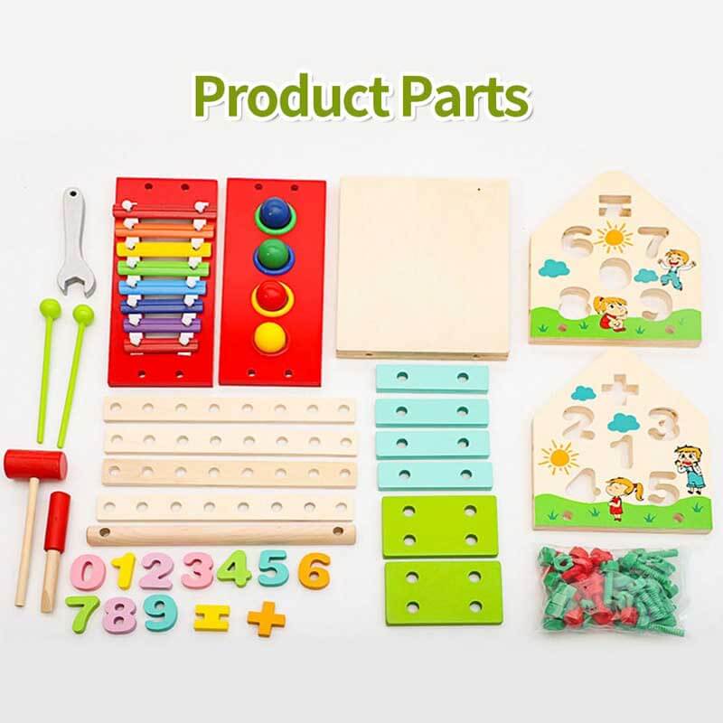 Fidtoy Cubo de Actividades de Madera Montessori Casa de Actividades para Niños Pequeños Juguete de Aprendizaje Multi-Actividad