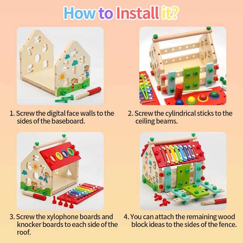 Fidtoy Cubo de Actividades de Madera Montessori Casa de Actividades para Niños Pequeños Juguete de Aprendizaje Multi-Actividad