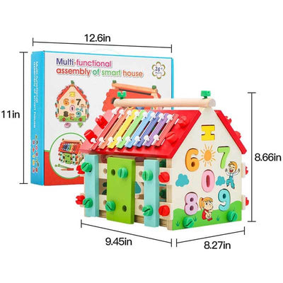 Fidtoy Cubo de Actividades de Madera Montessori Casa de Actividades para Niños Pequeños Juguete de Aprendizaje Multi-Actividad