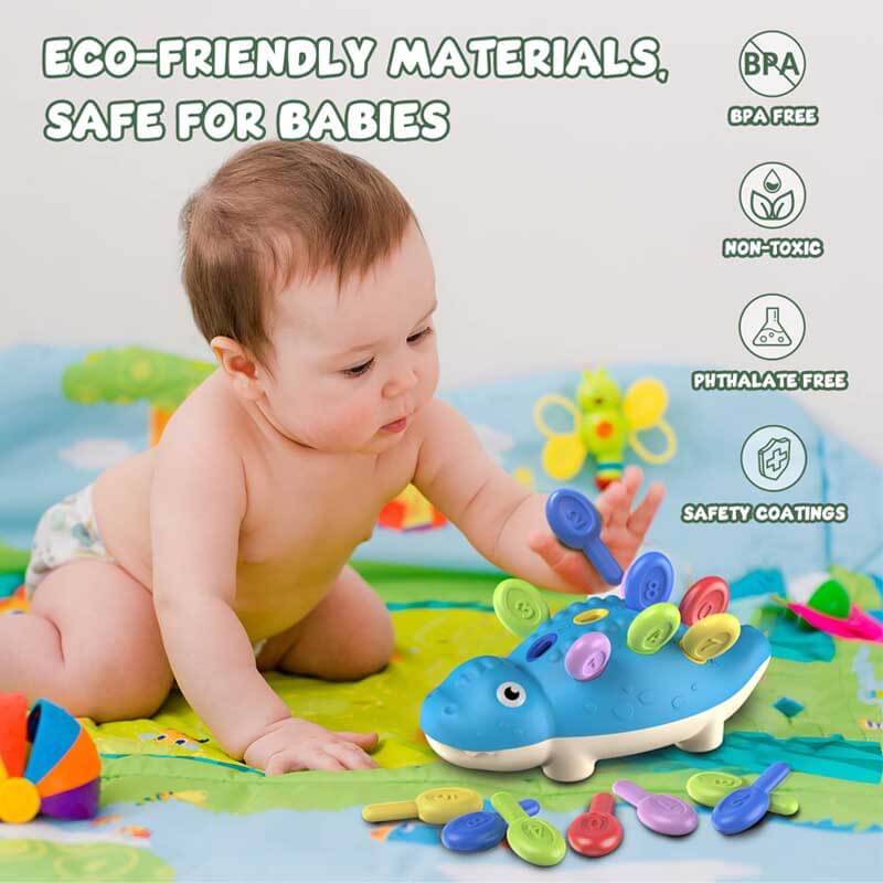 Fidtoy Jouet à chevilles dinosaure Montessori pour tout-petits – Jouet éducatif pour la motricité fine et l'apprentissage précoce