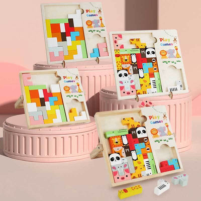 Fidtoy Wooden Puzzle Tower & STEM Blocks | Toddler Educational Building Toy