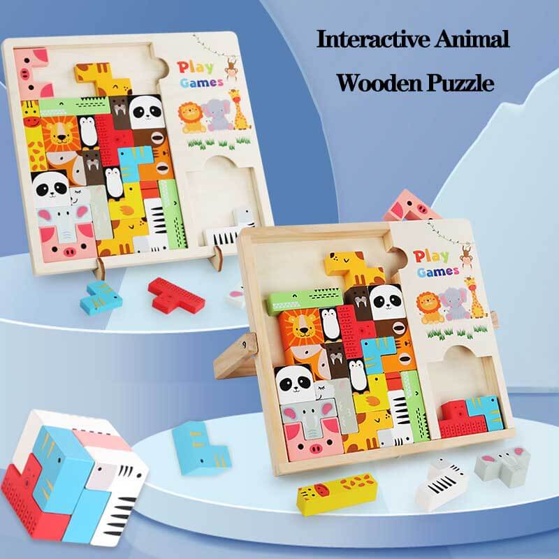 Fidtoy Wooden Puzzle Tower & STEM Blocks | Toddler Educational Building Toy