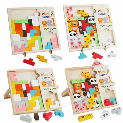 Fidtoy Wooden Puzzle Tower & STEM Blocks | Toddler Educational Building Toy