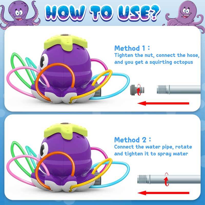 Fidtoy Octopus Water Sprinkler for Kids Backyard Summer Outdoor Water Toy with 360° Spray Fun Lawn Cooling Play for Toddlers Children Family Use