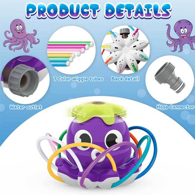 Fidtoy Octopus Water Sprinkler for Kids Backyard Summer Outdoor Water Toy with 360° Spray Fun Lawn Cooling Play for Toddlers Children Family Use