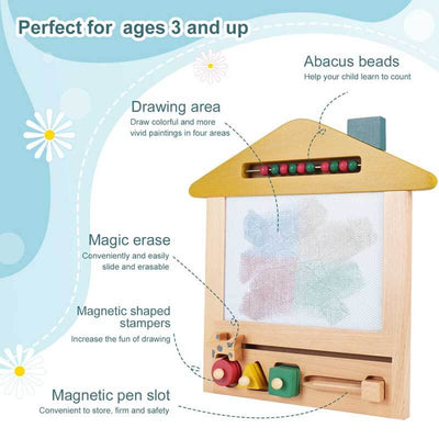 Fidtoy Wooden Magnetic Drawing Board for Kids 3+ Reusable Doodle Toy