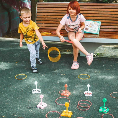 Fidtoy 42PCS Juego de Lanzamiento de Aros y Bolsas de Frijoles para Niños 3+ | Juguete de Aprendizaje de Coordinación Mano-Ojo y Conteo