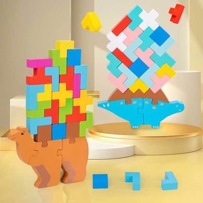 Fidtoy Jouet d'Équilibre en Bois, Blocs de Construction Tetris pour Enfants