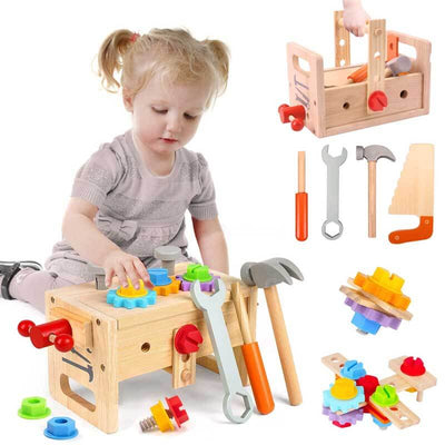 Fidtoy Boîte à Outils de Construction en Bois Jouet Montessori pour Enfants