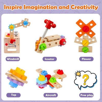 Fidtoy Boîte à Outils de Construction en Bois Jouet Montessori pour Enfants