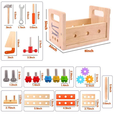 Fidtoy Boîte à Outils de Construction en Bois Jouet Montessori pour Enfants