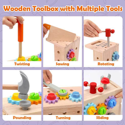 Fidtoy Boîte à Outils de Construction en Bois Jouet Montessori pour Enfants