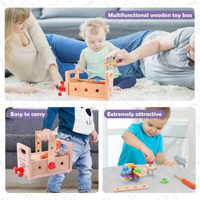 Fidtoy Boîte à Outils de Construction en Bois Jouet Montessori pour Enfants