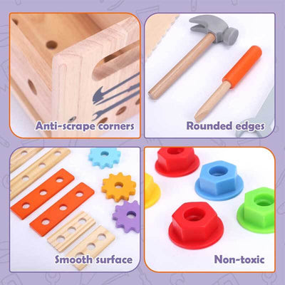 Fidtoy Boîte à Outils de Construction en Bois Jouet Montessori pour Enfants