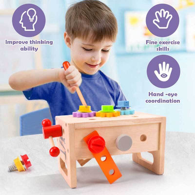 Fidtoy Boîte à Outils de Construction en Bois Jouet Montessori pour Enfants