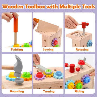 Fidtoy Boîte à Outils de Construction en Bois Jouet Montessori pour Enfants