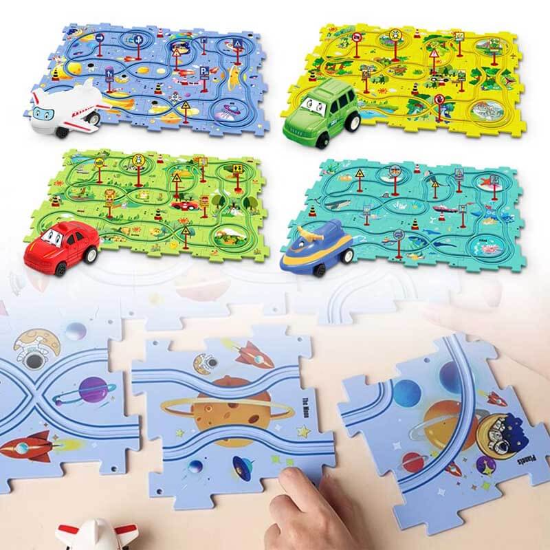 Fidtoy DIY Assembling Electric Trolley Puzzle Track Set – STEM Educational Car Toy for Kids