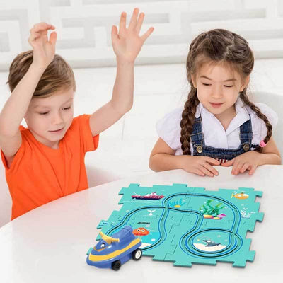 Fidtoy DIY Assembling Electric Trolley Puzzle Track Set – STEM Educational Car Toy for Kids