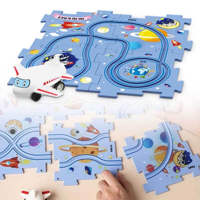 Fidtoy DIY Assembling Electric Trolley Puzzle Track Set – STEM Educational Car Toy for Kids