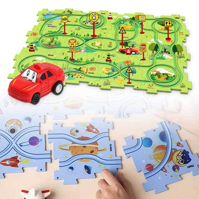 Fidtoy DIY Assembling Electric Trolley Puzzle Track Set – STEM Educational Car Toy for Kids