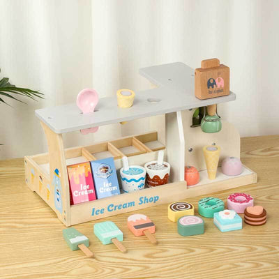 Fidtoy Wooden Ice Cream Playset - Pretend Play Food Toy for Kids
