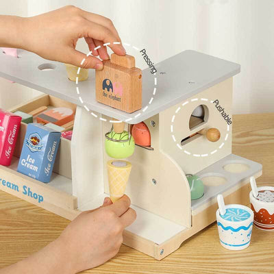 Fidtoy Wooden Ice Cream Playset - Pretend Play Food Toy for Kids