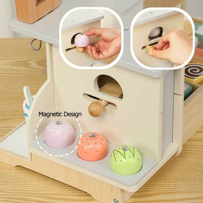 Fidtoy Wooden Ice Cream Playset - Pretend Play Food Toy for Kids