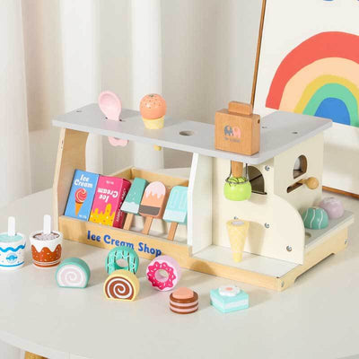 Fidtoy Wooden Ice Cream Playset - Pretend Play Food Toy for Kids