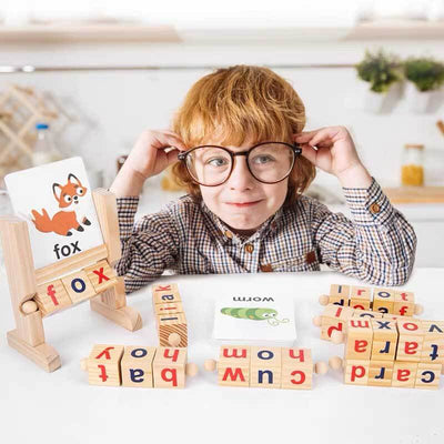 Fidtoy Wooden Spelling Toy Montessori Reading Learning Set for Kids