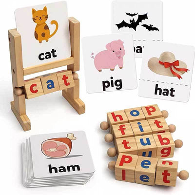 Fidtoy Wooden Spelling Toy Montessori Reading Learning Set for Kids