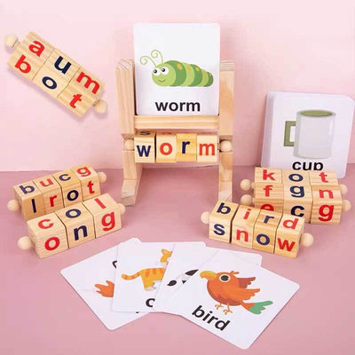 Fidtoy Wooden Spelling Toy Montessori Reading Learning Set for Kids