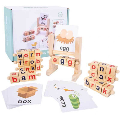 Fidtoy Wooden Spelling Toy Montessori Reading Learning Set for Kids