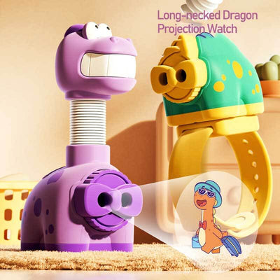 Reloj con proyector de dinosaurio de cuello largo Fidtoy – Juguete interactivo para niños con patrones ajustables