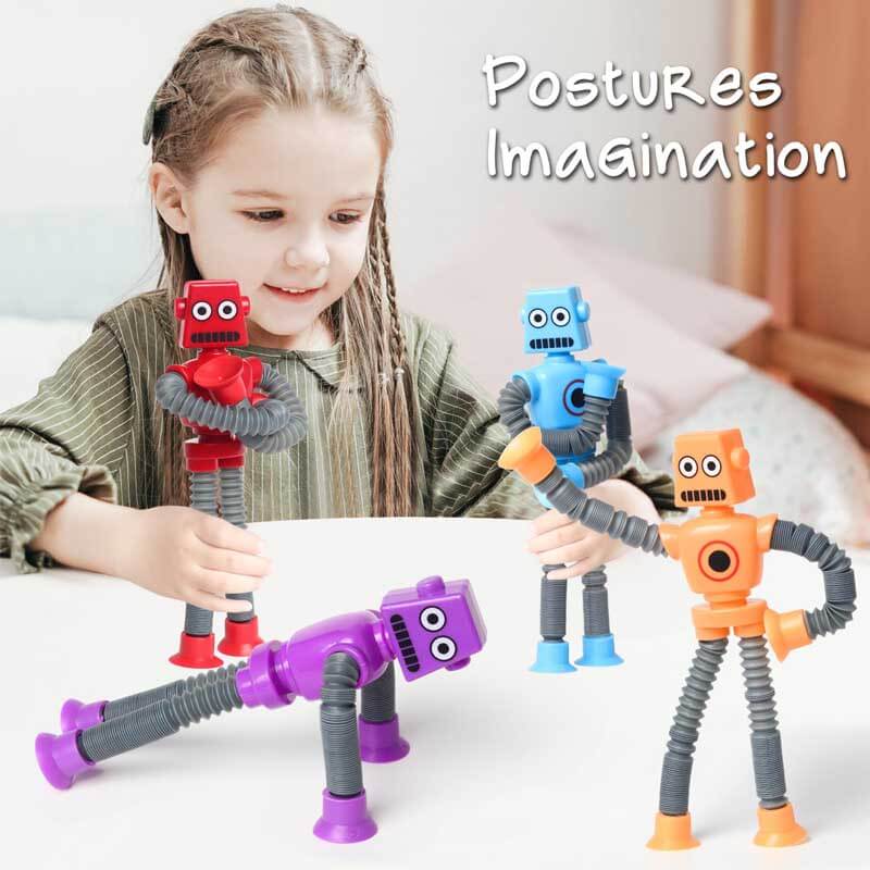 Fidtoy Telescopic Suction Cup Giraffe Toy - Sensory Toy with LED Lights and Retractable Tubes