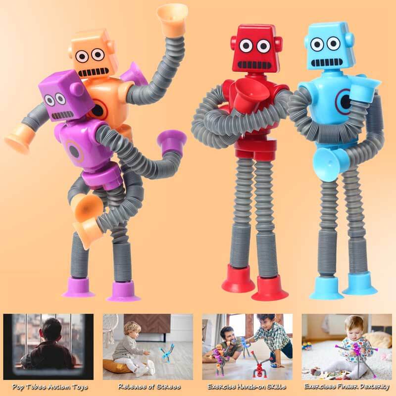 Fidtoy Telescopic Suction Cup Giraffe Toy - Sensory Toy with LED Lights and Retractable Tubes