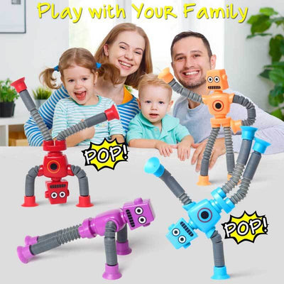 Fidtoy Telescopic Suction Cup Giraffe Toy - Sensory Toy with LED Lights and Retractable Tubes